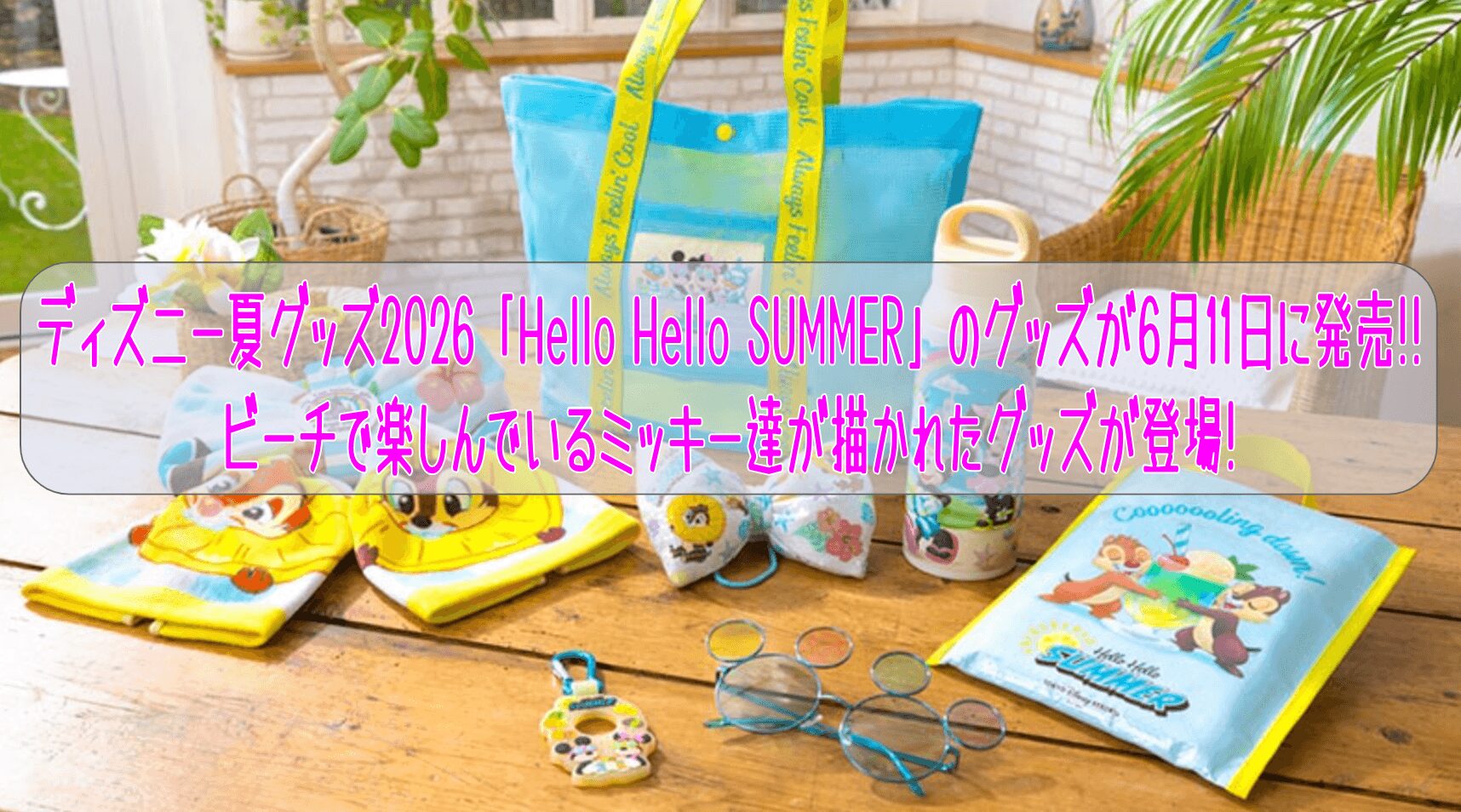 ディズニー夏グッズ2026「Hello Hello SUMMER」のグッズが6月11日に発売!!ビーチで楽しんでいるミッキー達が描かれたグッズが登場!